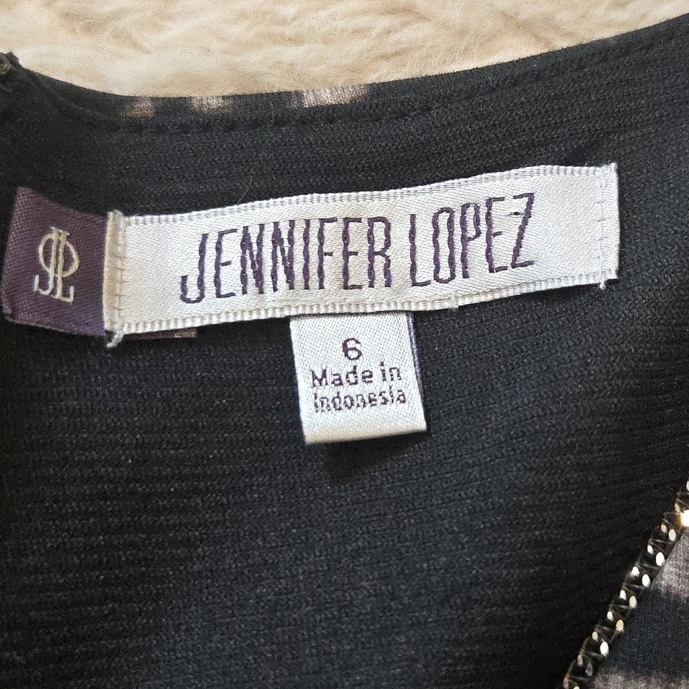 Jennifer Lopez Black & Cream Leopard Print Sleeveless Sheath Dress, Size 6 - Picture 2 of 8